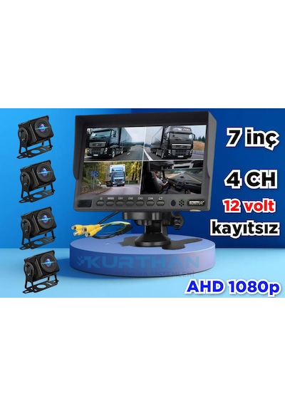 Kayıtsız 7 İnç Monitör Ve 4 Adet Ahd 180'' Açılı Kamera 12 Volt