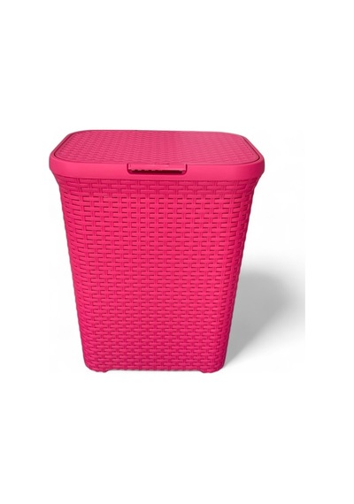 Fuşya, Hasır Desenli Kapaklı Çamaşır Sepeti 55x43x33cm Pembe