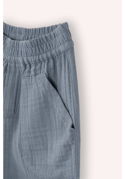 Panço Erkek Çocuk Beli Lastikli Müslin Pantolon İndigo