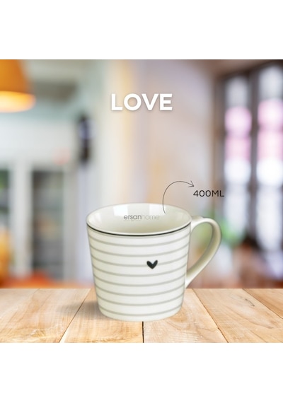 Tohana Porselen Kupa 400ml Love Serisi Desen4 Beyaz