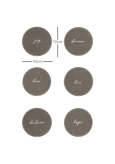 Ocean Home Textile 6'li Gri Renk Deri Bardak Altlığı Ø 10 cm