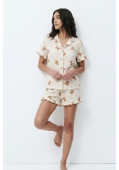 Womanandkids Kar Beyaz Kadın Desenli Trend Pijama Takımı