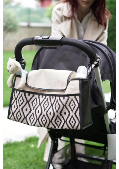 Bebek Arabası Çantası Organizer Anne Bebek Bakım Çantası Puset Düzenleyici Çanta Stroller Bag Kahverengi - Siyah