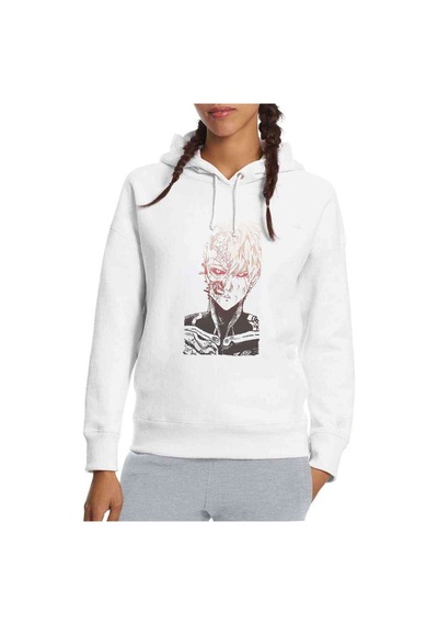 Anime One Punch Man Baskılı Beyaz Kadın Kapşonlu Sweatshirt (534768049)