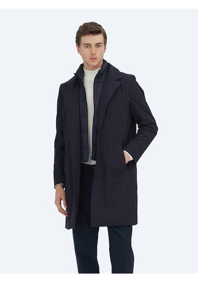 Kip Lacivert Regular Fit Kruvaze Yaka Casual Dokuma Pardesü Lacivert