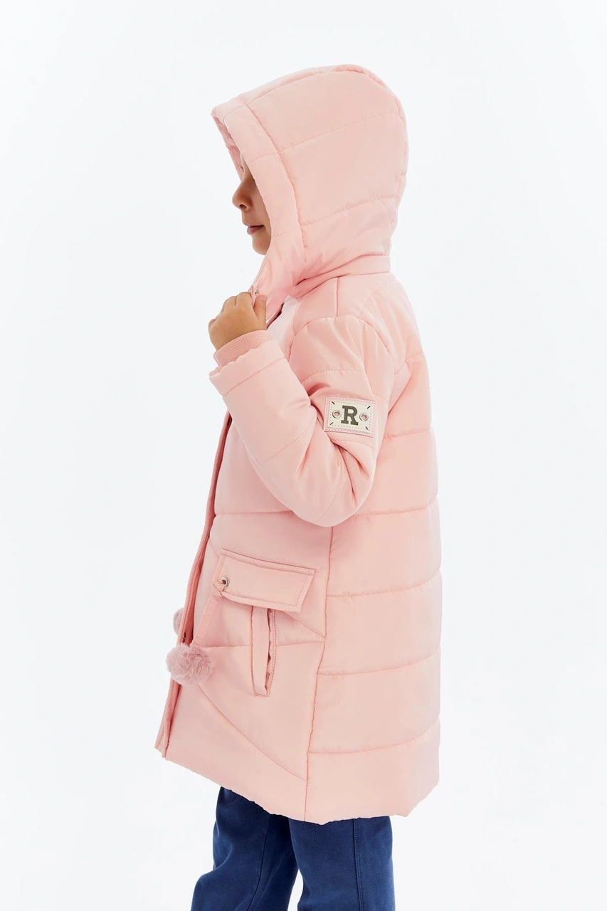 Benitto Kids Kapüşonlu Kışlık Ponpon Detaylı Kız Çocuk Kaban 51354 Pembe