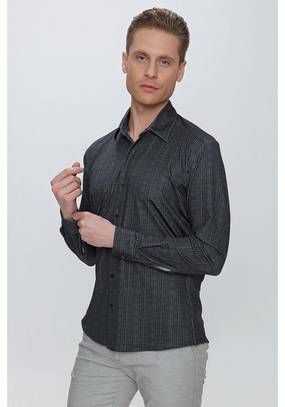 Efor G 1525 Slim Fit Siyah Spor Gömlek Siyah
