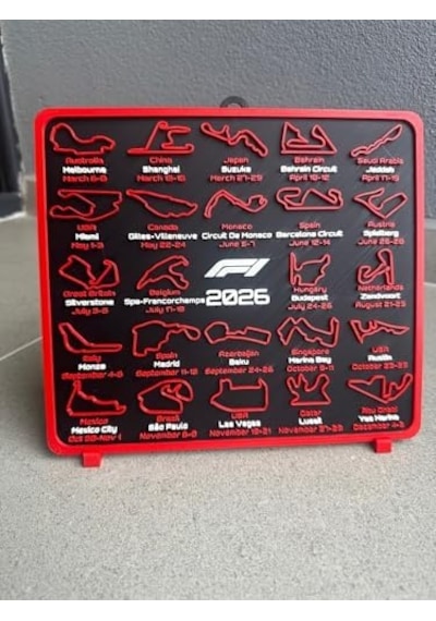2026 Formula 1 Yarış Takvimi F1 Duvara Asılabilir Yarış Pistleri 3d Baskı 50 x 22