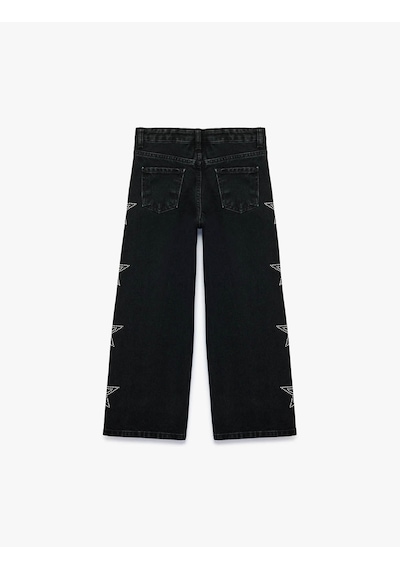 Koton Yıldız Desenli Siyah Kız Çocuk Jean Pantolon 7wkg40030ad