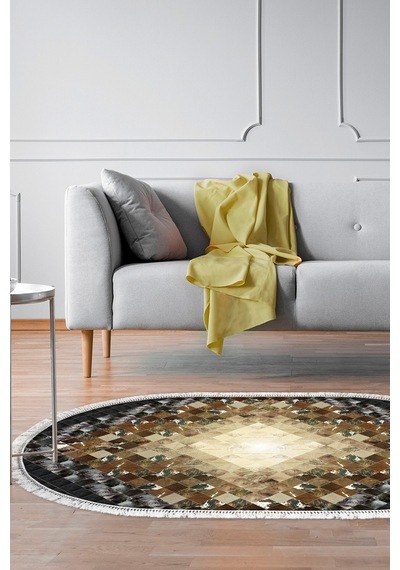 Eko Trend Djt Banyo Paspası Yıkanabilir Kaymaz Taban 759 Oval Patchwork Siyah