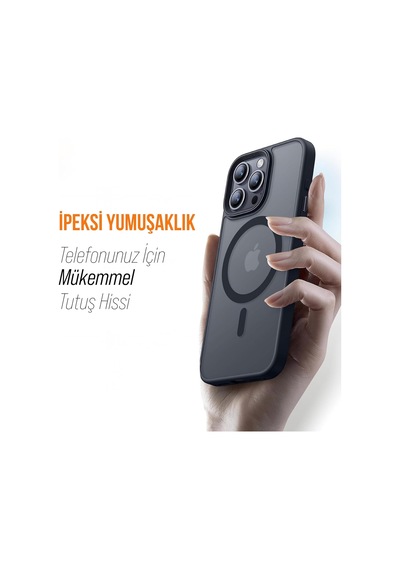 İphone 13 Pro İçin Kılıf Kamera Korumalı Magsafe İle Uyumlu Kablosuz Şarj Özellikli Mat Şeffaf Renkli Telefon Kılıfı Siyah