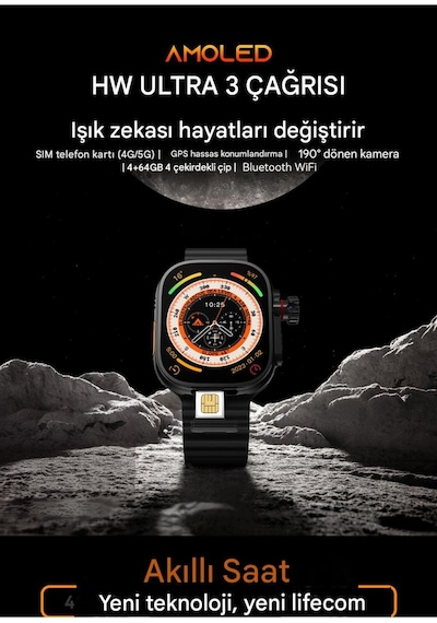 Hw Ultra 3 Call 5g Android Amoled Ekran Gps, Nfc, Kamera Yapay Zeka Destekli Akıllı Saat Btk Kayıt