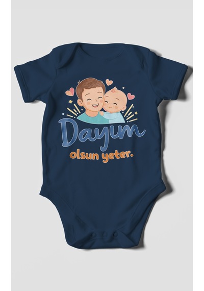 Morivokids Dayım Olsun Yeter Kısa Kollu Bebek Body %100 Pamuk Lacivert