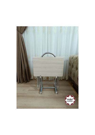 Evko Mobilya Çanta Zigon Sehpa, 4'lü Sehpa, Zigon Sehpa, Servis Sehpası, Mdf Mebran Sehpa, Katlanır Sehpa Meşe