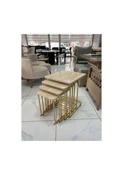 4 Lü Tekerlekli Sehpa Eskitme Gold - Traverten Çok Renkli