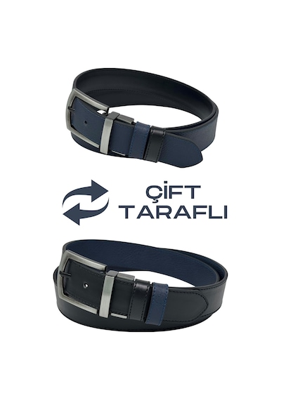 Süzer Deri 4 Cm. Çift Taraflı Spor Model Suni Deri Unisex Kot Kemer Lacivert/siyah Lacivert