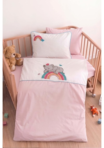 Lucky Pembe Punch Nakışlı %100 Pamuklu Bebek Nevresim Takımı Çok Renkli