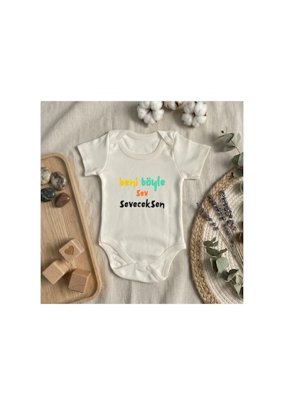 Babysena Beni Böyle Sev Seveceksen Baskılı Kısa Kollu Kız/erkek Bebek Body 0-3 Yaş Beyaz