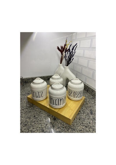 4 Lü Lüks Baharat Takımı Tuz Biber Nane Kekik Beyaz