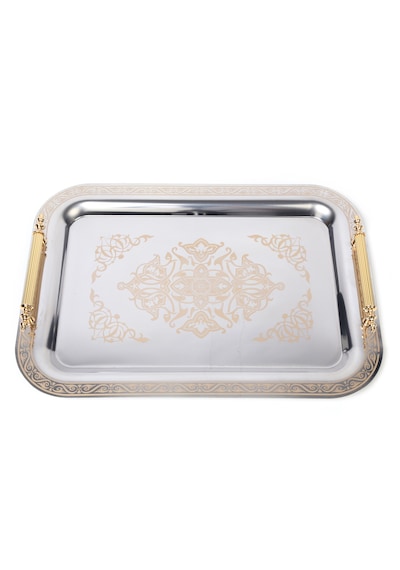 Paslanmaz Çelik Lüks Model Gold Desen Çay Kahve Tepsisi 34,5 X 24,5 Cm Altın - Gold