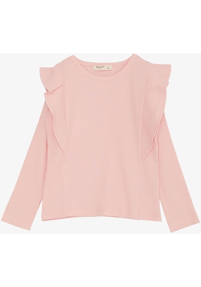 Breeze Kız Çocuk Uzun Kollu Tişört Omuz Fırfırlı 3-7 Yaş, Pembe-pembe Pembe