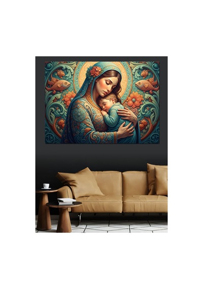 Bebeğine Sarılan Şefkatli Meryem Ana Yağlı Boya Dokulu Kanvas Tablo Canvas Tablosu