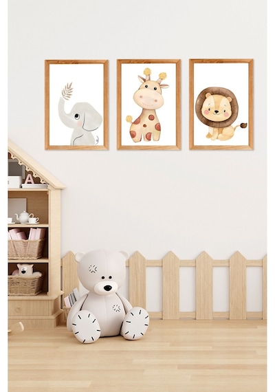 Notpa 3' Lü Tablo Set Çocuk Odası Fil,zürafa,aslan 30 X 40 8692016028110