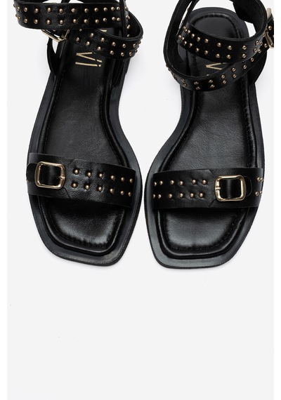 Luvishoes Carril Siyah Hakiki Deri Troklu Kadın Sandalet Siyah