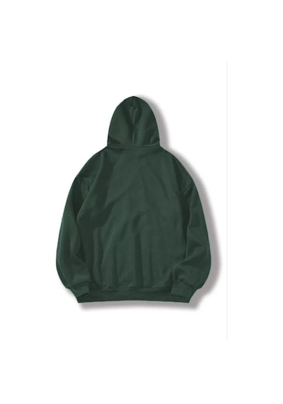 Kadın Kapüşonlu Kanguru Cepli 3 İplik Pamuklu Düz Hoodie Sweatshirt - Haki