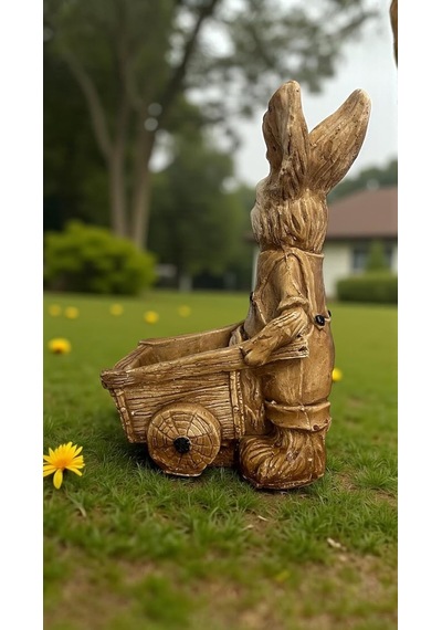 Dekoratif 40 Cm Arabalı Tavşan Saksı Ev Bahçe Balkon Dekorasyonu Biblo Heykel Diğer