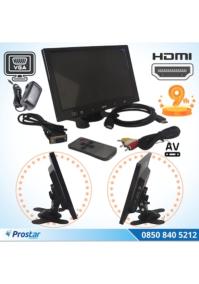 Güvenlik Kamera Monitörü 9" Ekran Hdmi Vga Av girişli LCD Ekran