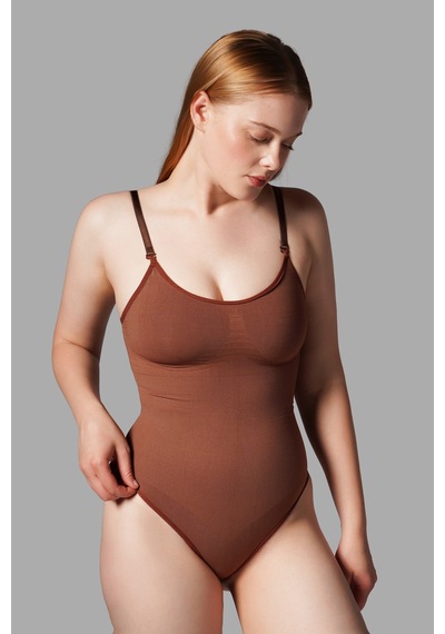 Fit Women Çıtçıtlı String Body Korse 9052 Kahverengi