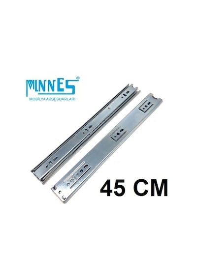 Minnes 45 cm Tam Açılım Teleskopik Mobilya Çekmece Rayı 36 Mm Gri