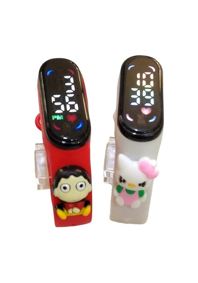 2'li Dokunmatik-figürlü Çocuk Saati Kırmızı-gri - 624142913