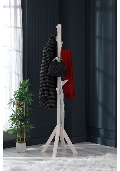 Ahşap Ayaklı Askılık Portmanto Modern Elbise Askısı 175 Cm Beyaz Diğer