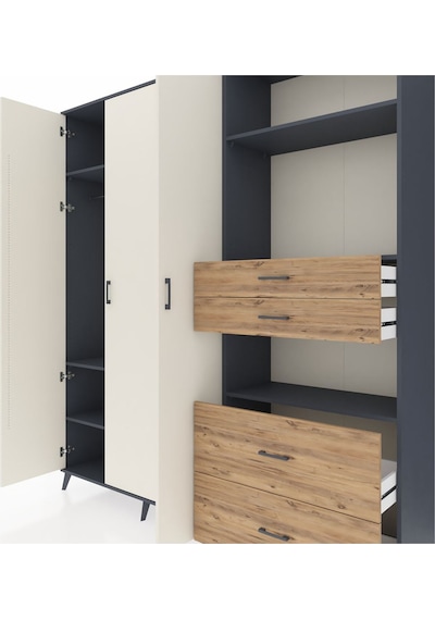 Hyperion Dolap 12 Raflı 4 Çekmeceli Tek Askılı 220x44x243 Antrasit-aytaşı/çam Aytası/atlas Çam Hyperion Dolap 12 Raflı 4 Çekmeceli Tek Askılı 220x44x243 Antrasit-aytaşı/çam Aytası/atlas Çam