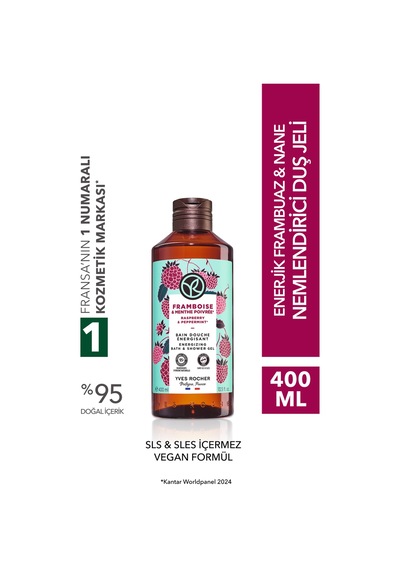 Yves Rocher Duş Jeli - Nemlendirici Enerjik Frambuaz Nane - Sls,sles İçermez,vegan-400ml Diğer