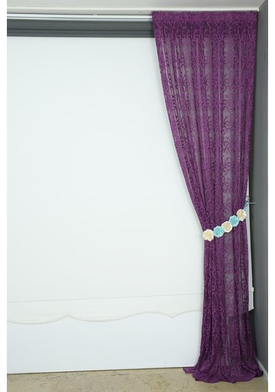 Şal Model Mor Renk Hazır Dikilmiş Pileli Fon Perde 75x260 Cm Mor