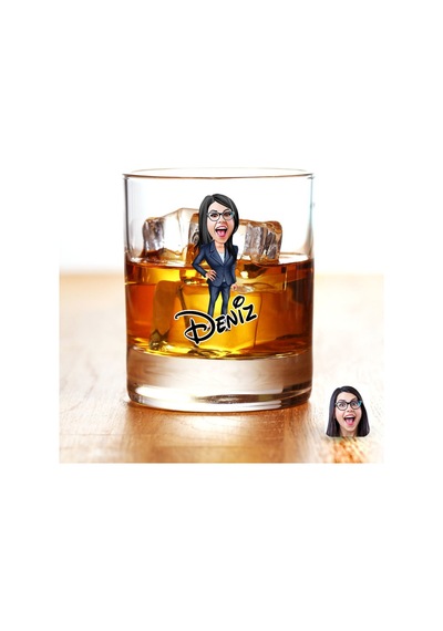Kişiye Özel Renkli Baskılı Kadın Patron Karikatürlü Viski Bardağı-4 Çok Renkli