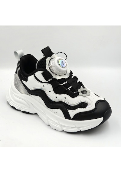 Lescon Jelly Siyah Beyaz Makara Bağcıklı Kız Çocuk Sneaker Spor Ayakkabı