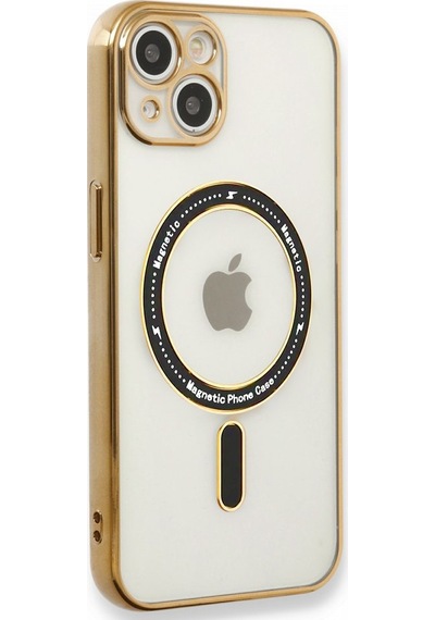 Apple Uyumlu iPhone 14 Kılıf Magsafe Özellikli Gold Seri Lazer Silikon Kapak