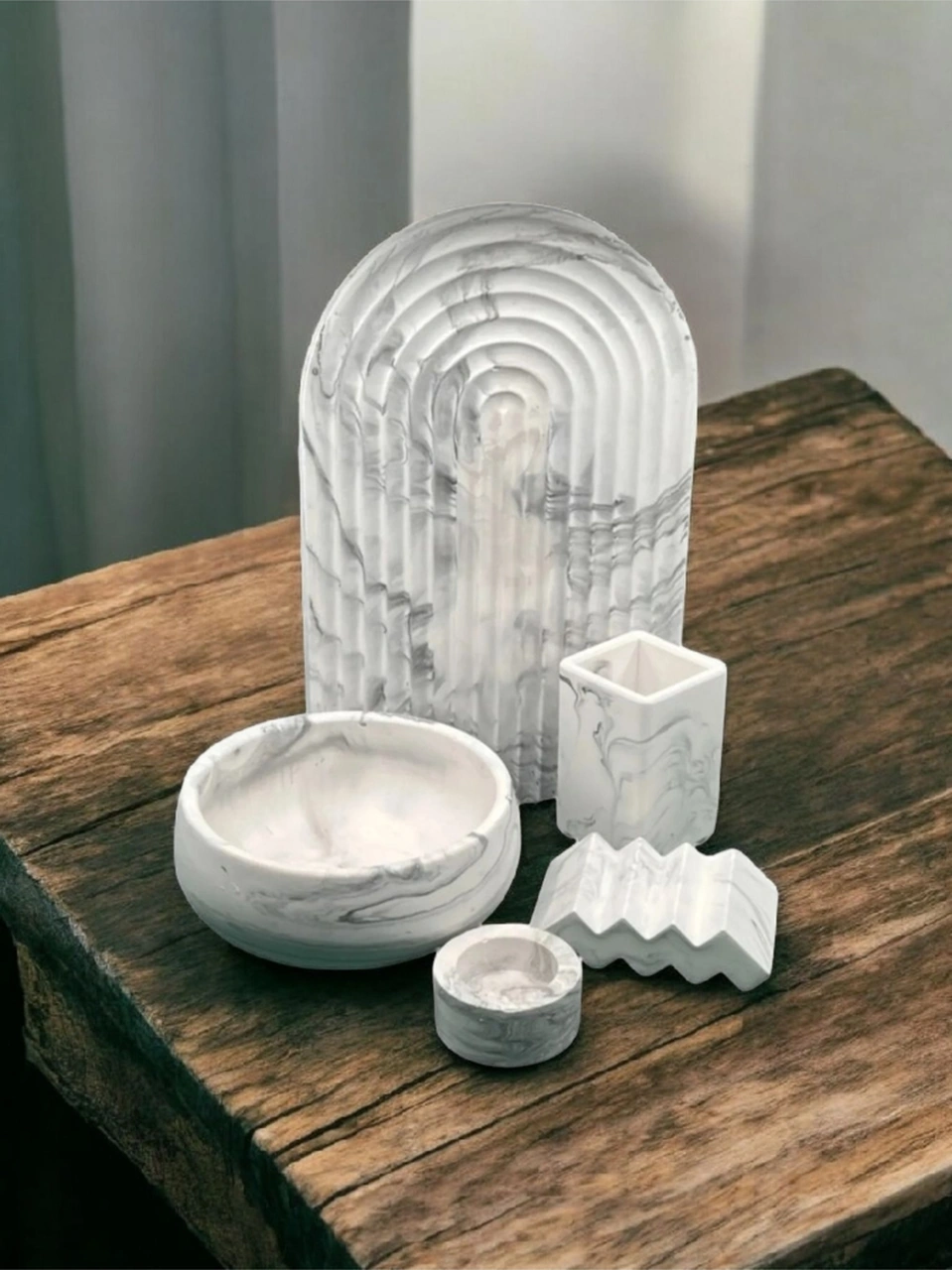 Marble Serisi Havluluk Ve Diş Fırçalık Banyo Seti Gri