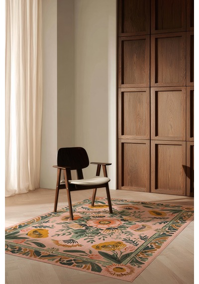 Fiori 217 Pembe Halı Pastel Tasarım Modern İnce Yazlık Halı Kilim Halı Salon Halısı Mutfak Halısı Pembe 1