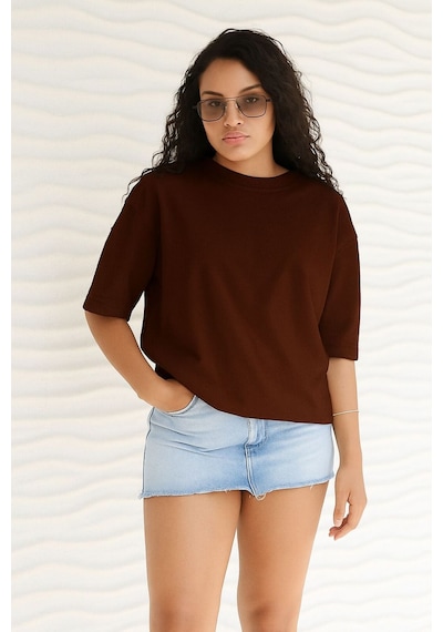 Benroma Düz Oversize Unisex Tişört Ycb5 Kahverengi