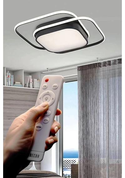 İkili Kare Led Plafonyer Avize Üç Renkli Siyah Renkli Kumandalı Çok Renkli