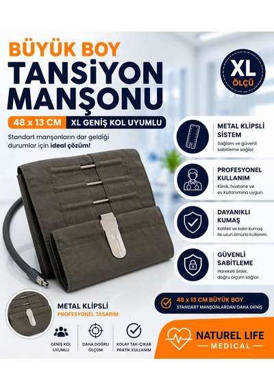 Metal Klipsli Büyük Boy Tansiyon Manşonu 48x13 CM