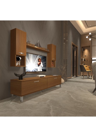 Decoraktiv Eko 5da Mdf Std Krom Ayaklı Tv Ünitesi Tv Sehpası Ceviz