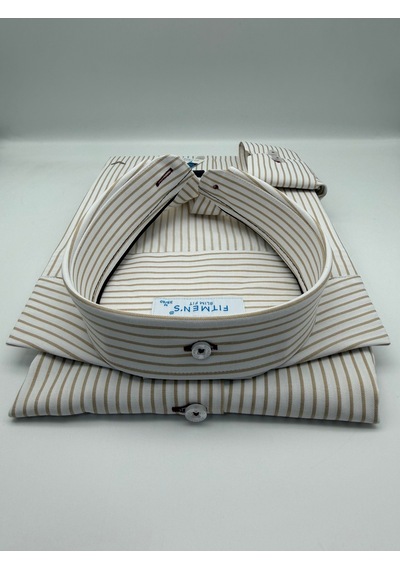 Slim Fit Uzun Kol Premium Çizgili Yaka Düğmeli Hediye Kutulu Erkek Gömlek Fs-004440 - Bej-3182