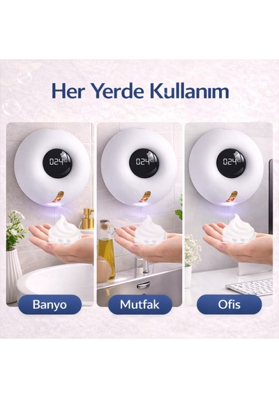 Polham Akıllı Sensörlü Köpük Sabunluk 280ml 0.25s Hızlı Sensör Şarjlı Dijital Ekranlı Otomatik Sabunluk Beyaz