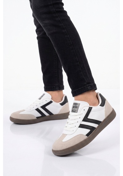 Lento Beyaz-siyah Bağcıklı Hafif Rahat Unisex Yürüyüş Ve Spor Ayakkabı Sneaker 234750 Beyaz - Siyah